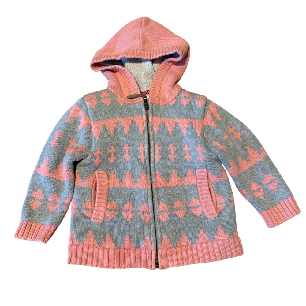 Hanna Andersson Nordic Fleece Lined Full Zip Jacket Sweater Pink Grey 18-24 Mths